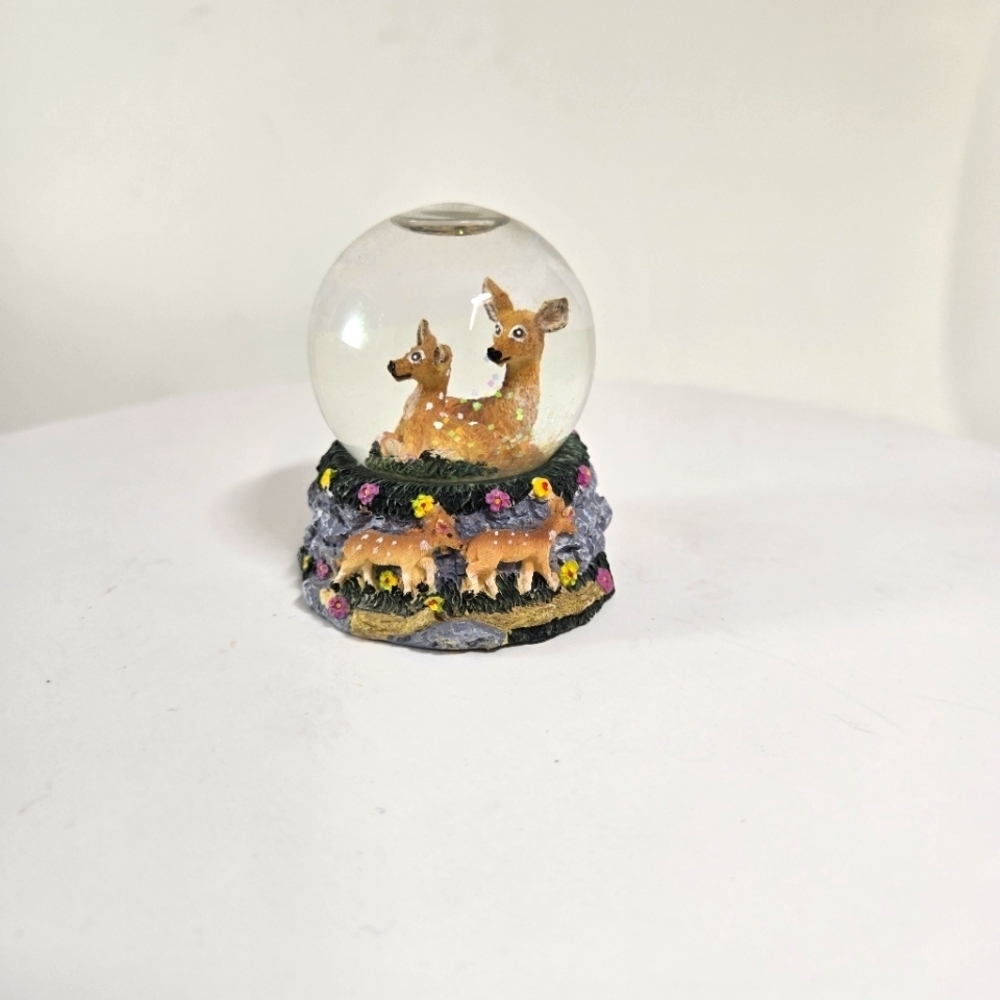 Vintage Bambi Mini Snow Water Globe 2" Tall Collectible Deer and Baby - Picture 1 of 3